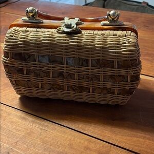 Vintage Wicker/Rattan and Brown Handbag